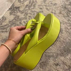 UO bright yellow platform sandals flip flops